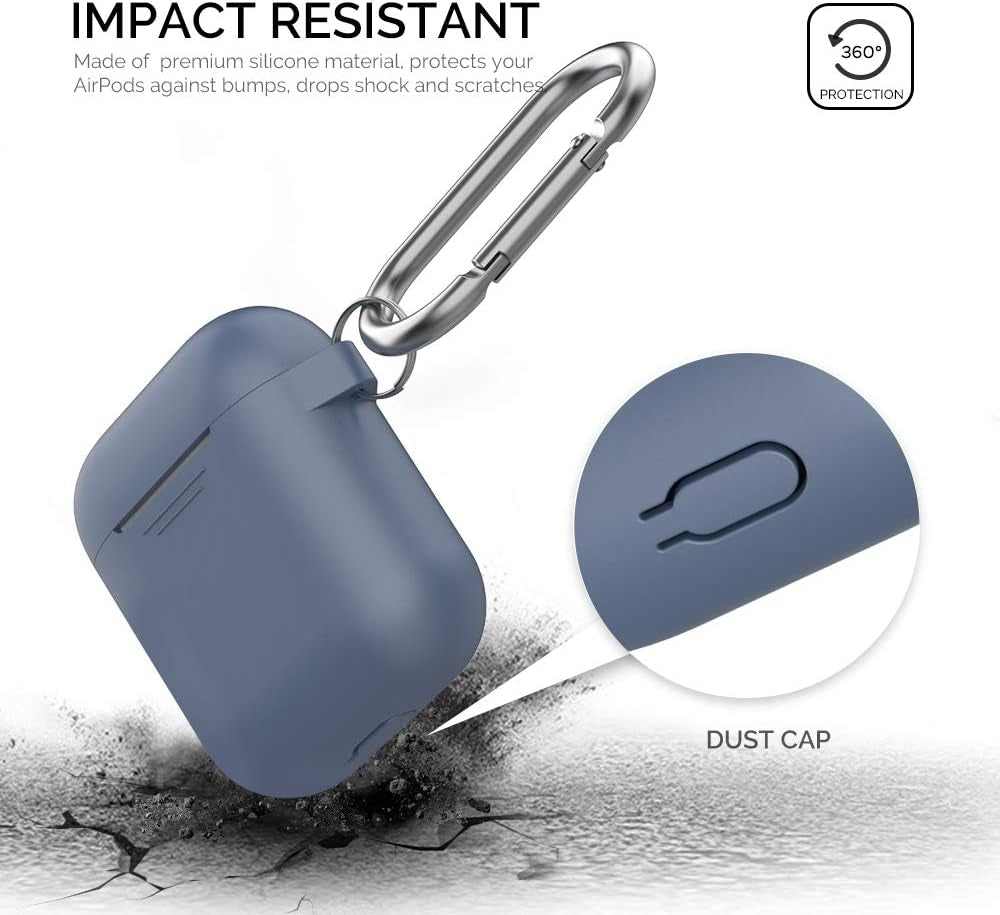Upgrade Silicone Case Protective Cover for Apple Airpods 2 & 1 | Front LED Visible, Carabiner Included, Supports Wireless Charging, Shock Resistant, Full Protection